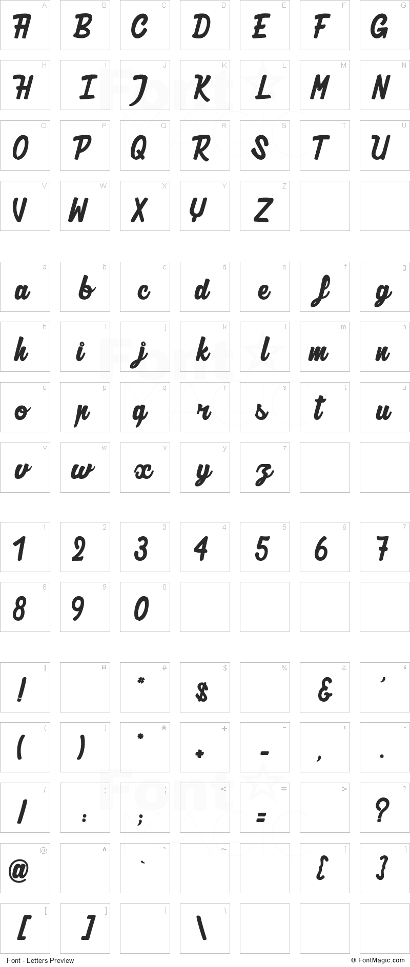 Authentic Ratatouille Font - All Latters Preview Chart